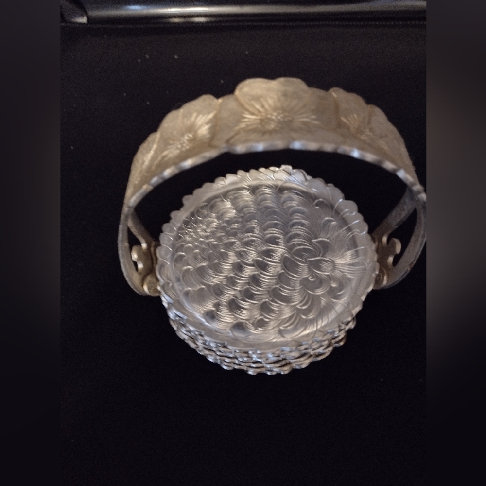 Vintage Brilliantone Silver Caddy & Coasters, Wildrose Design, Mid-Centu…